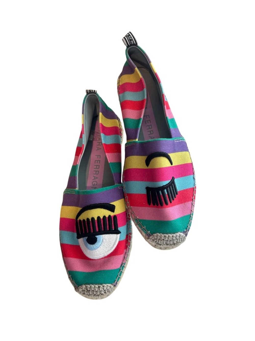 Chiara Ferragni Wink Espadrilles Rainbow Stripe Canvas Womens Shoes Sz 39 US 8 8